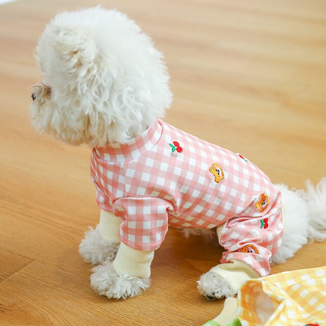 Piżama Teddy Bichon dla psa - wygodna odzież domowa w kratę wiśnia - Wianko - 11