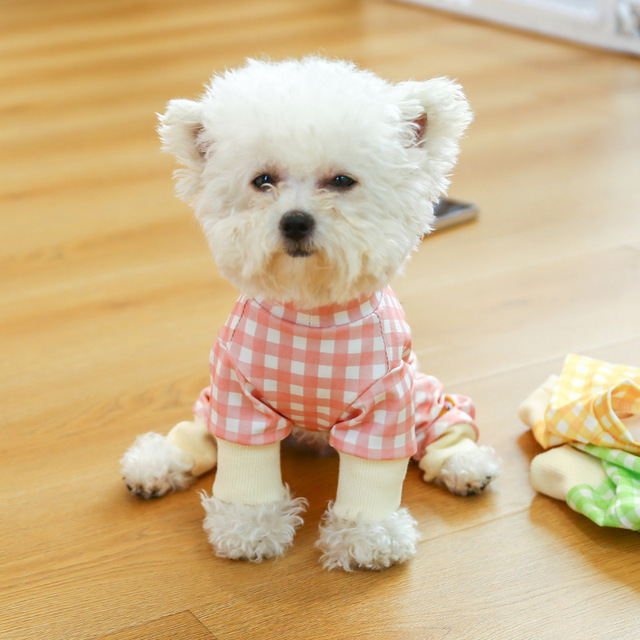 Piżama Teddy Bichon dla psa - wygodna odzież domowa w kratę wiśnia - Wianko - 10