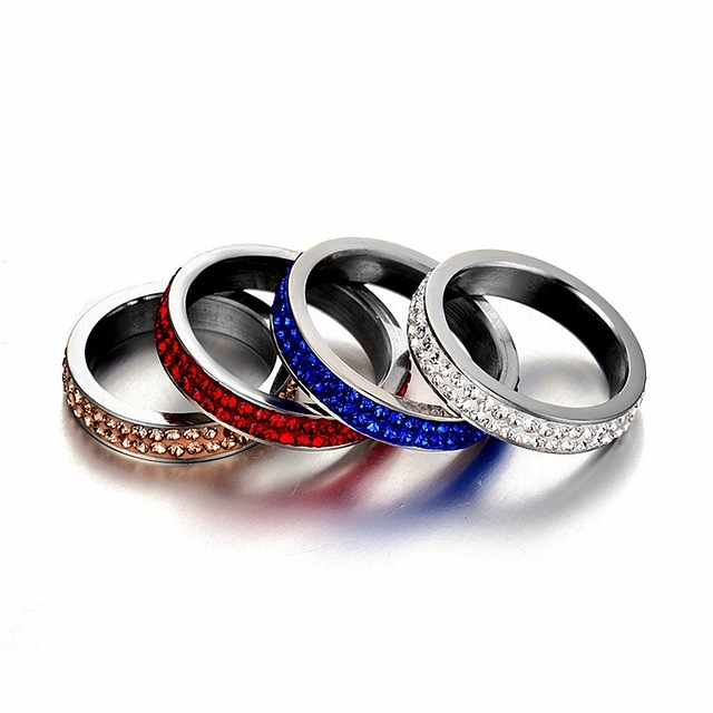 Pierścień obrączki ze stali nierdzewnej z 5 rzędami jasnych kryształów dla kobiet - Wianko - 5