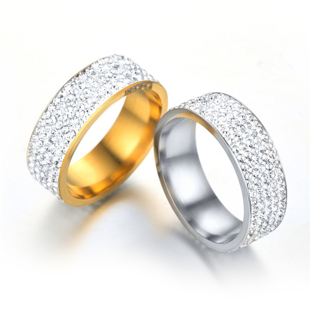 Pierścień obrączki ze stali nierdzewnej z 5 rzędami jasnych kryształów dla kobiet - Wianko - 3