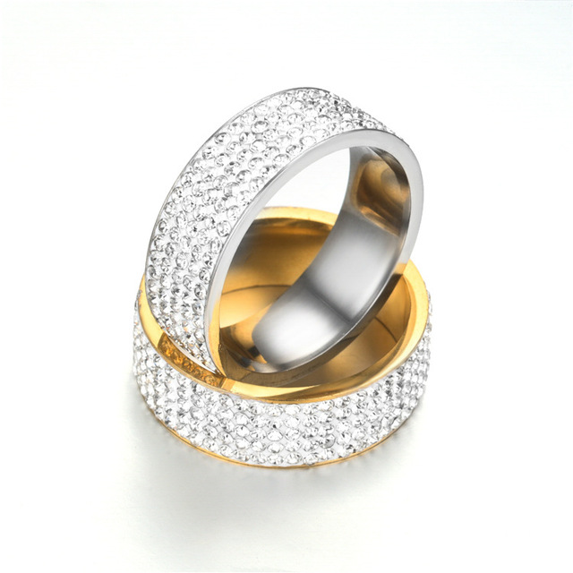 Pierścień obrączki ze stali nierdzewnej z 5 rzędami jasnych kryształów dla kobiet - Wianko - 2