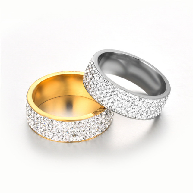 Pierścień obrączki ze stali nierdzewnej z 5 rzędami jasnych kryształów dla kobiet - Wianko - 4