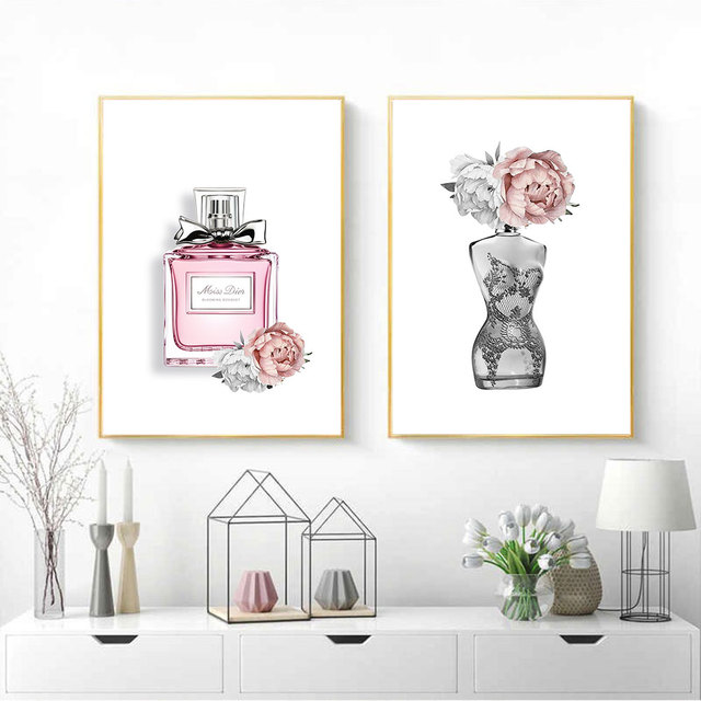 Minimalistyczny obraz nordycki na płótnie Paris Perfumy - modny plakat kwiatowy do nowoczesnego salonu - Wianko - 4