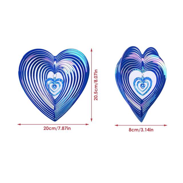 Metalowy dzwonek wietrzny z obrotowym metalowym wiatraczkiem i bicie serca - dekoracyjny ornament do powiewu wiatru (stal nierdzewna) - Wianko - 7