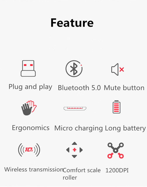 Mysz bezprzewodowa RGB Bluetooth, cicha, ergonomiczna, akumulatorowa, zmienny DPI, USB dla komputera PC i laptopa - Wianko - 2