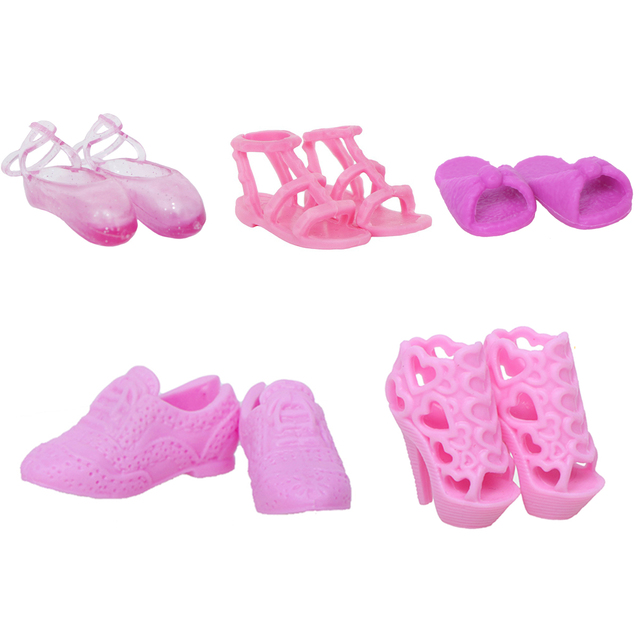 Wysokiej jakości buty dla lalek kolor serii, 5 par Mix Style: wysokie obcasy, sandały na płaskim obcasie, buty ubrania akcesoria dla Barbie Doll - Wianko - 10