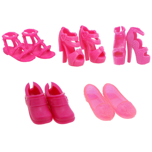 Wysokiej jakości buty dla lalek kolor serii, 5 par Mix Style: wysokie obcasy, sandały na płaskim obcasie, buty ubrania akcesoria dla Barbie Doll - Wianko - 20