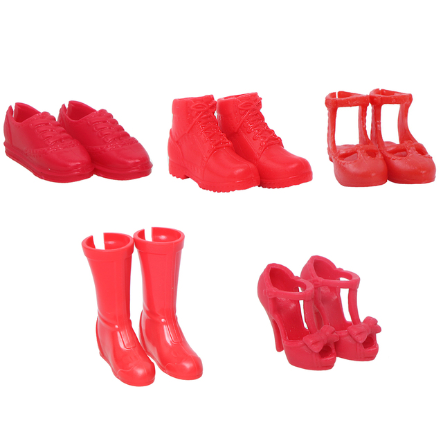 Wysokiej jakości buty dla lalek kolor serii, 5 par Mix Style: wysokie obcasy, sandały na płaskim obcasie, buty ubrania akcesoria dla Barbie Doll - Wianko - 18