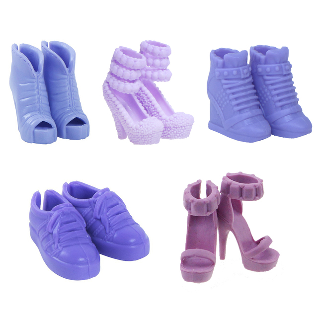 Wysokiej jakości buty dla lalek kolor serii, 5 par Mix Style: wysokie obcasy, sandały na płaskim obcasie, buty ubrania akcesoria dla Barbie Doll - Wianko - 14