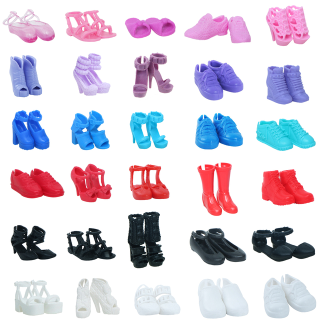 Wysokiej jakości buty dla lalek kolor serii, 5 par Mix Style: wysokie obcasy, sandały na płaskim obcasie, buty ubrania akcesoria dla Barbie Doll - Wianko - 4