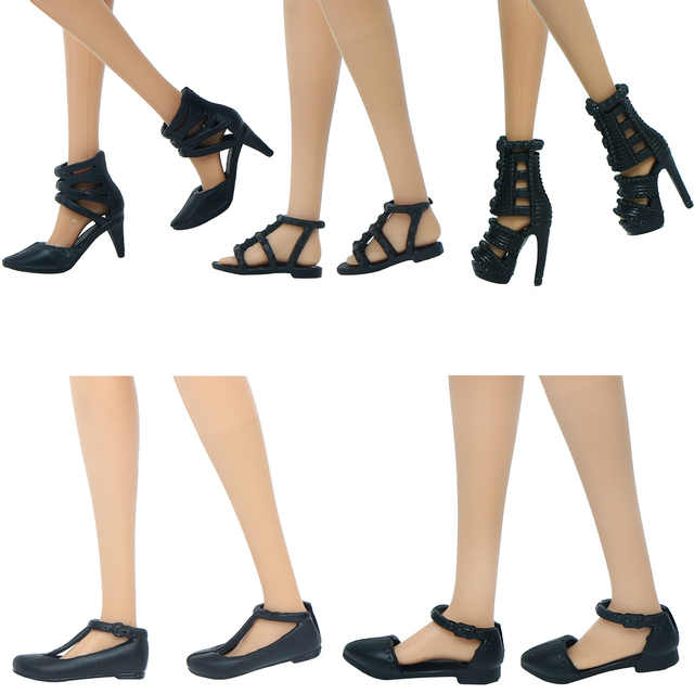 Wysokiej jakości buty dla lalek kolor serii, 5 par Mix Style: wysokie obcasy, sandały na płaskim obcasie, buty ubrania akcesoria dla Barbie Doll - Wianko - 7