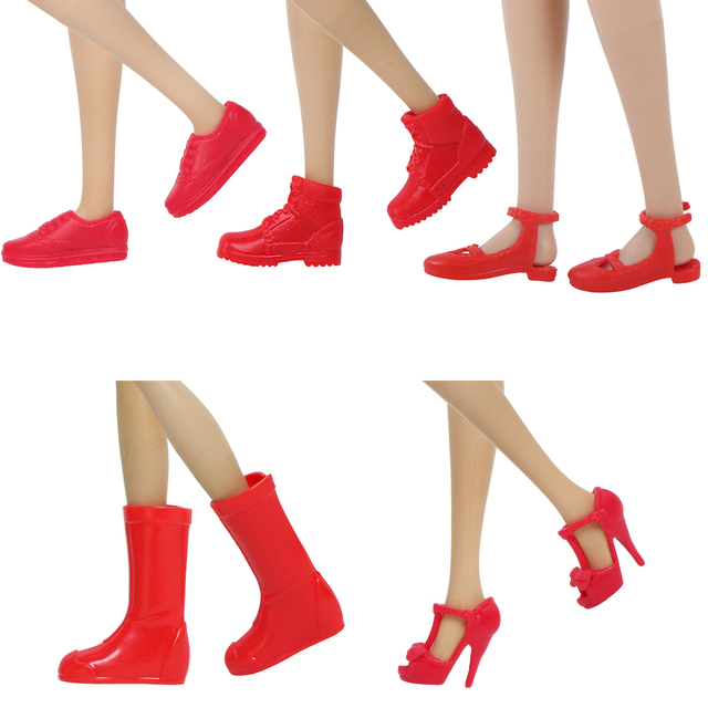 Wysokiej jakości buty dla lalek kolor serii, 5 par Mix Style: wysokie obcasy, sandały na płaskim obcasie, buty ubrania akcesoria dla Barbie Doll - Wianko - 17