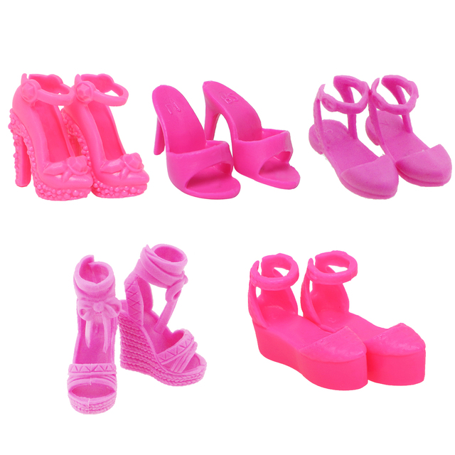 Wysokiej jakości buty dla lalek kolor serii, 5 par Mix Style: wysokie obcasy, sandały na płaskim obcasie, buty ubrania akcesoria dla Barbie Doll - Wianko - 16