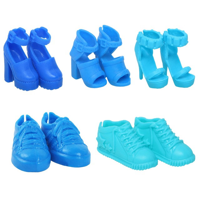 Wysokiej jakości buty dla lalek kolor serii, 5 par Mix Style: wysokie obcasy, sandały na płaskim obcasie, buty ubrania akcesoria dla Barbie Doll - Wianko - 12