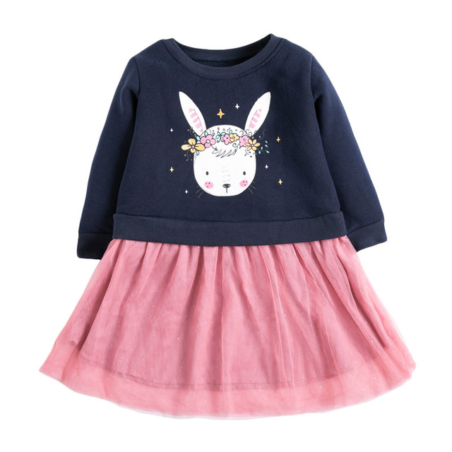 Długorękawowa sukienka dziewczęca z aksamitnym królikiem wokół szyi, różowa, swobodna, dla dzieci od 2 do 7 lat - Wianko - 7