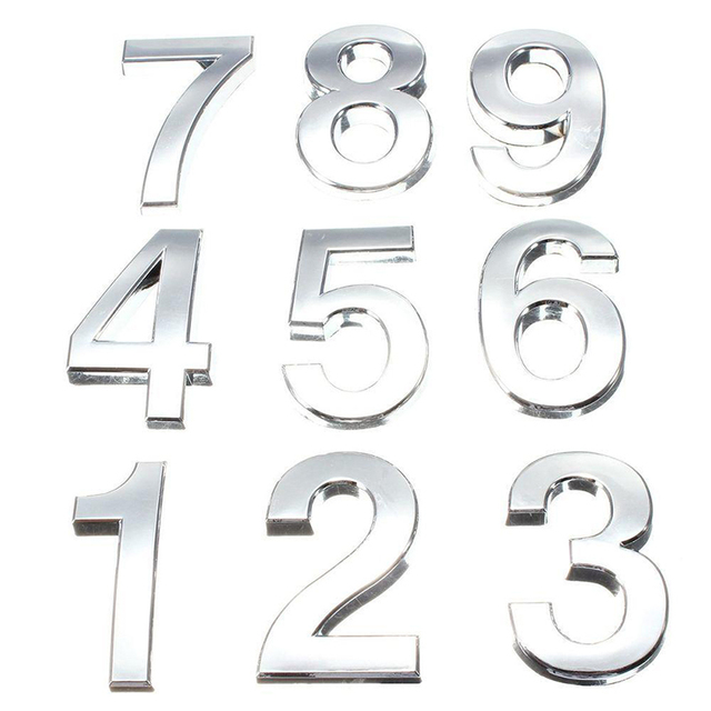 Nowoczesne cyfrowe tablice adresowe zewnętrzne do domu - srebrne #0-9, 5cm, 3D - Wianko - 1