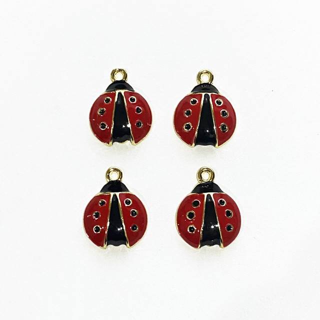 Czerwone emaliowane biedronki - 12 sztuk, wisiorek złącze tybetański, srebrny kolor złoto, DIY biżuteria - Wianko - 6