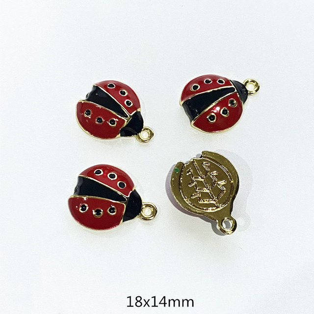 Czerwone emaliowane biedronki - 12 sztuk, wisiorek złącze tybetański, srebrny kolor złoto, DIY biżuteria - Wianko - 7