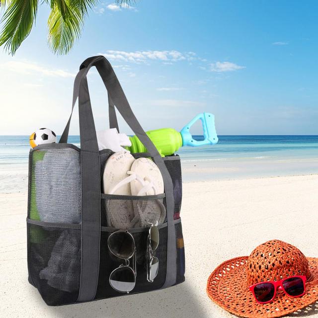 Duża plażowa torba siatkowa - piasek, zabawki, ubrania, ręcznik - 45x45x30 cm - Wianko - 6