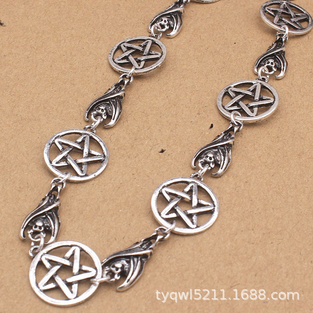Zestaw biżuterii Nowy Punk dla kobiet - srebrny łańcuszek na szyję z obojczykiem w kształcie gwiazdy Pentagram oraz kolczyki bat, bransoletki - Wianko - 9