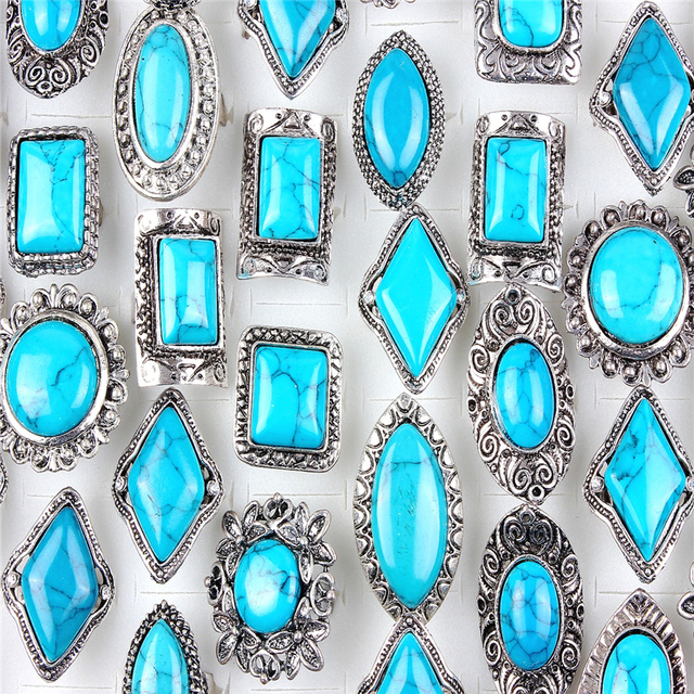 Pierścień owalny z niebieskim kamieniem QianBei - 10 szt. biżuterii trendy dla kobiet, srebrny - Wianko - 4