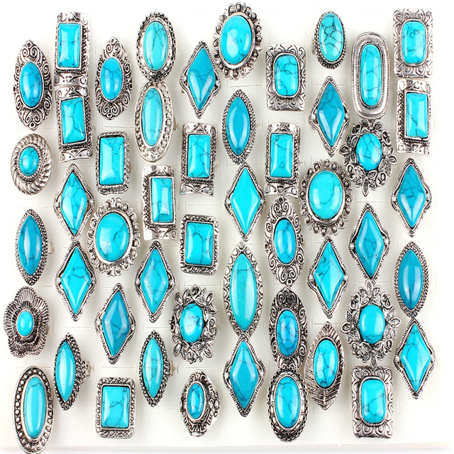 Pierścień owalny z niebieskim kamieniem QianBei - 10 szt. biżuterii trendy dla kobiet, srebrny - Wianko - 3