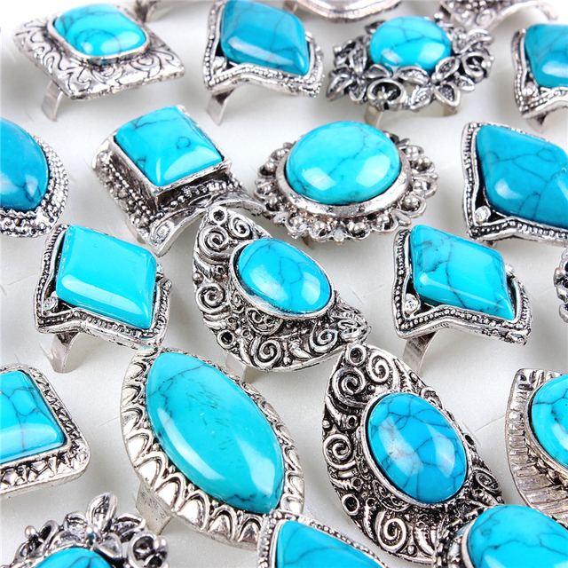Pierścień owalny z niebieskim kamieniem QianBei - 10 szt. biżuterii trendy dla kobiet, srebrny - Wianko - 6