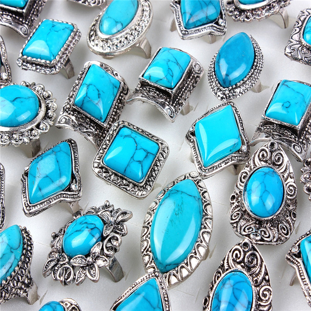 Pierścień owalny z niebieskim kamieniem QianBei - 10 szt. biżuterii trendy dla kobiet, srebrny - Wianko - 5