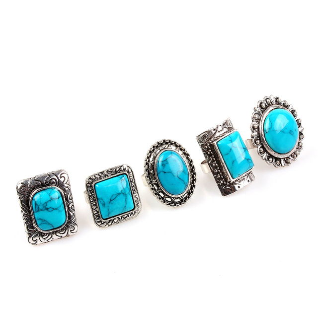 Pierścień owalny z niebieskim kamieniem QianBei - 10 szt. biżuterii trendy dla kobiet, srebrny - Wianko - 7