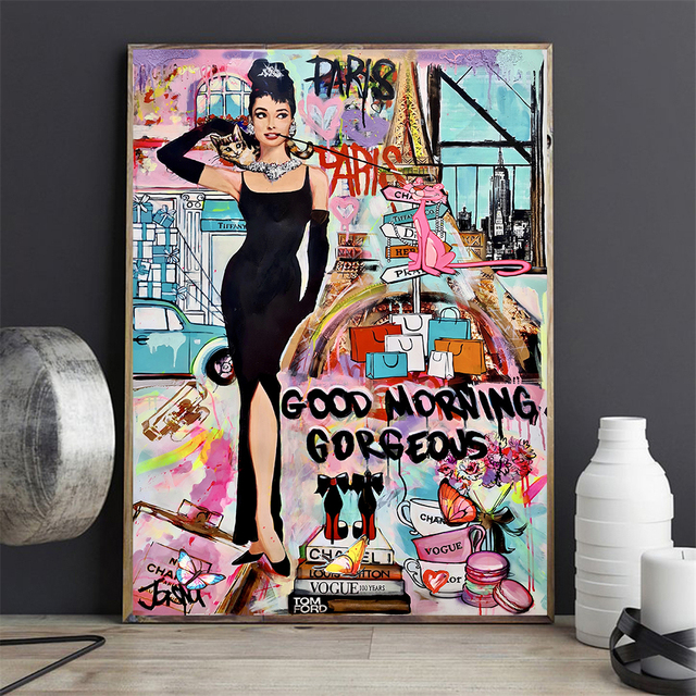 Portret Artystyczny Hepburn Graffiti Pop Art na Luksusowym Płótnie - Dekoracja Domu i Salonu - Wianko - 2