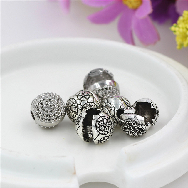 Koraliki bezpieczeństwa klip korek kwiaty srebrny Charm DIY do bransoletki Pandora Charms - Wianko - 15