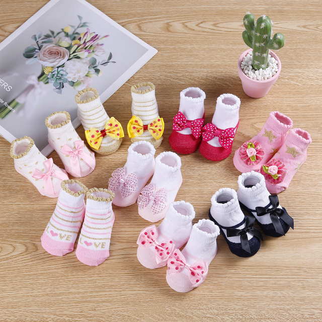 Skarpetki dla noworodków Simfamily - 5 par/partia, bawełniane, piękne, krótkie, dla dziewczynek - 0-3 miesiące - Wianko - 1