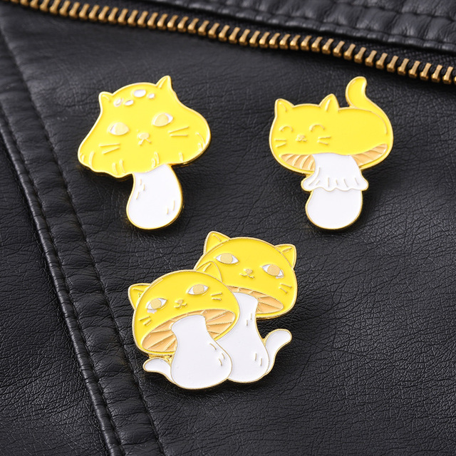 Broszka kot w kształcie grzyba - modne odznaki Mini kreskówki Anime dla kobiet, śliczna emalia hidżab, metalowa duża broszka - Wianko - 6
