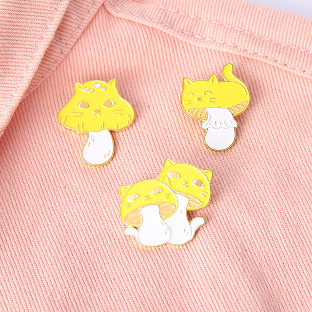 Broszka kot w kształcie grzyba - modne odznaki Mini kreskówki Anime dla kobiet, śliczna emalia hidżab, metalowa duża broszka - Wianko - 4