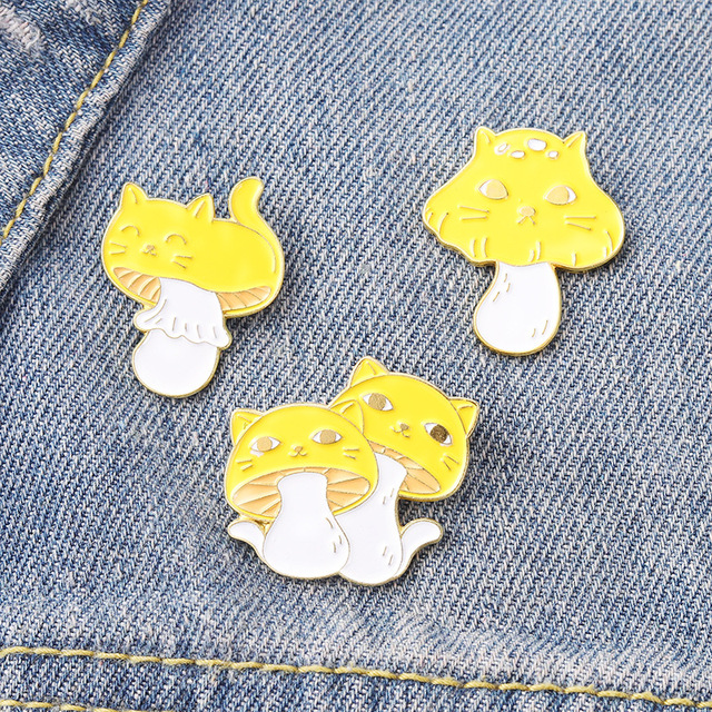 Broszka kot w kształcie grzyba - modne odznaki Mini kreskówki Anime dla kobiet, śliczna emalia hidżab, metalowa duża broszka - Wianko - 5