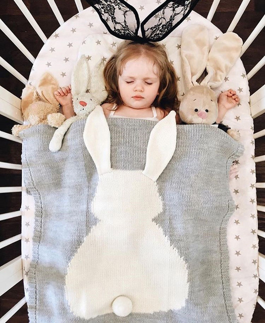 Dziecko zamszowa bawełniana kołdra 3D królik Knitting - ciepły, miękki, idealny dla wózka - rekwizyt fotograficzny dla niemowląt i otulina dla noworodków - Wianko - 1