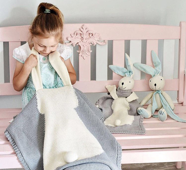 Dziecko zamszowa bawełniana kołdra 3D królik Knitting - ciepły, miękki, idealny dla wózka - rekwizyt fotograficzny dla niemowląt i otulina dla noworodków - Wianko - 3