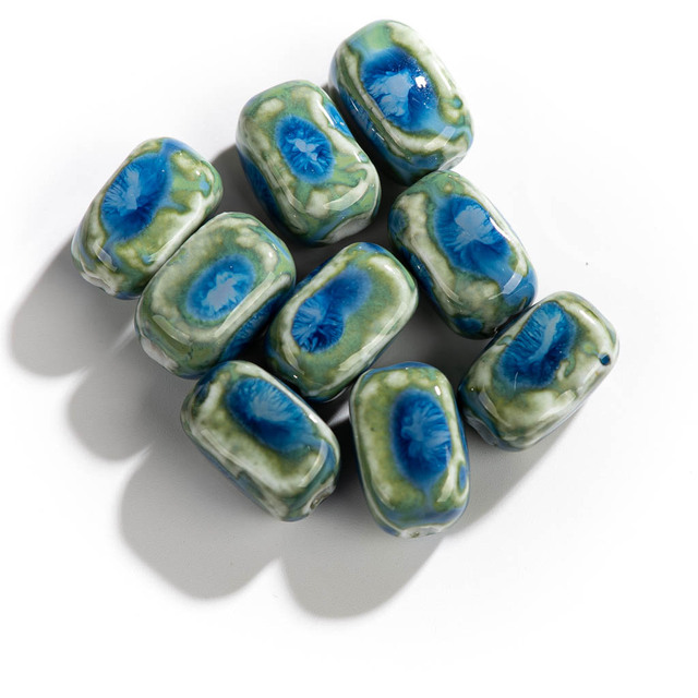 Kwadratowe różowo-niebieskie ceramiczne koraliki - zestaw 10 sztuk - Wianko - 5