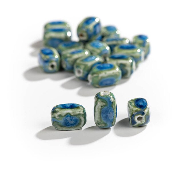 Kwadratowe różowo-niebieskie ceramiczne koraliki - zestaw 10 sztuk - Wianko - 2