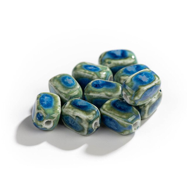 Kwadratowe różowo-niebieskie ceramiczne koraliki - zestaw 10 sztuk - Wianko - 3