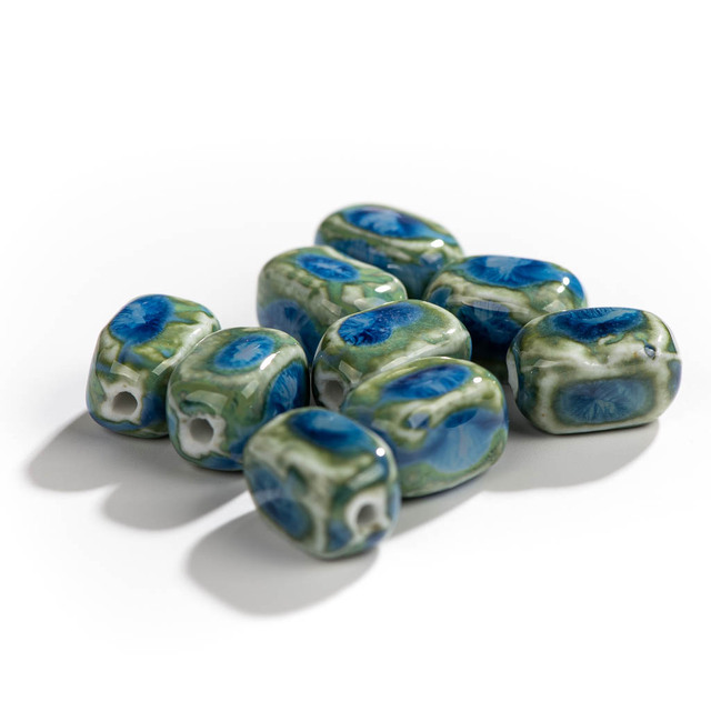 Kwadratowe różowo-niebieskie ceramiczne koraliki - zestaw 10 sztuk - Wianko - 6