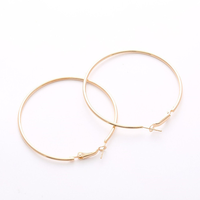 Duże złote kolczyki kółka - okrągłe, gładkie, błyszczące i puste, prosta konstrukcja, biżuteria A305 - Wianko - 5