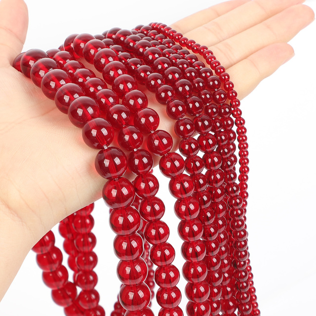 Kamienie naturalne - gładkie czerwone szkło - luźne koraliki do tworzenia biżuterii - bransoletka typu Charm - DIY naszyjnik - 4, 6, 8, 10, 12MM - 10 stylów - Wianko - 4