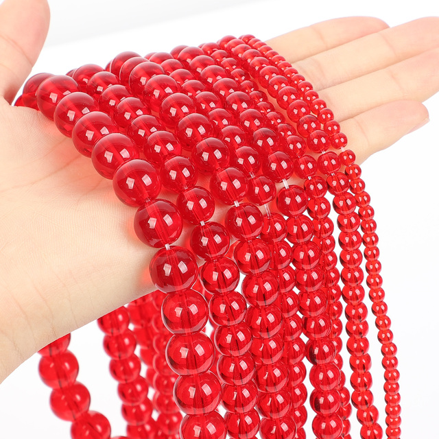 Kamienie naturalne - gładkie czerwone szkło - luźne koraliki do tworzenia biżuterii - bransoletka typu Charm - DIY naszyjnik - 4, 6, 8, 10, 12MM - 10 stylów - Wianko - 1
