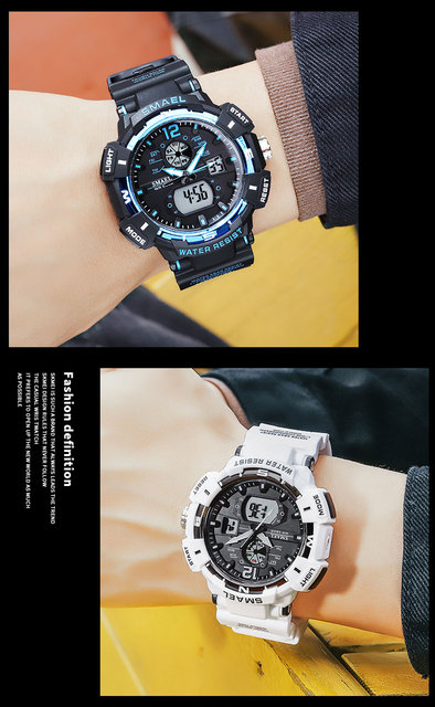 SMAEL zegarek kwarcowy dla mężczyzn z podwójnym czasem cyfrowym, świetliste dłonie LED, budzik i 5 ATM wodoodporność - Wianko - 20