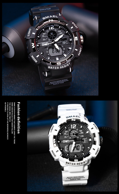 SMAEL zegarek kwarcowy dla mężczyzn z podwójnym czasem cyfrowym, świetliste dłonie LED, budzik i 5 ATM wodoodporność - Wianko - 23