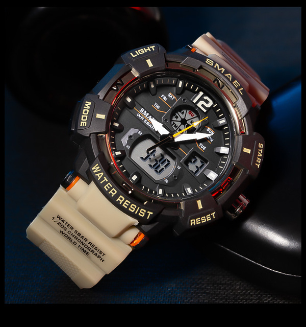 SMAEL zegarek kwarcowy dla mężczyzn z podwójnym czasem cyfrowym, świetliste dłonie LED, budzik i 5 ATM wodoodporność - Wianko - 26