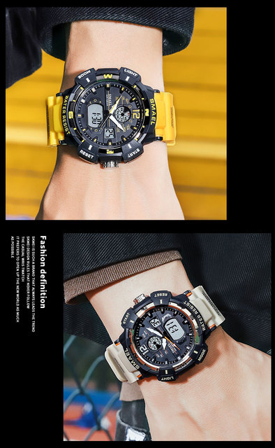 SMAEL zegarek kwarcowy dla mężczyzn z podwójnym czasem cyfrowym, świetliste dłonie LED, budzik i 5 ATM wodoodporność - Wianko - 19