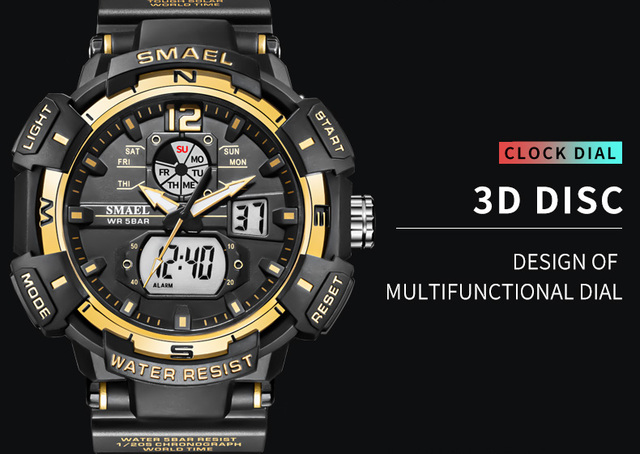 SMAEL zegarek kwarcowy dla mężczyzn z podwójnym czasem cyfrowym, świetliste dłonie LED, budzik i 5 ATM wodoodporność - Wianko - 11