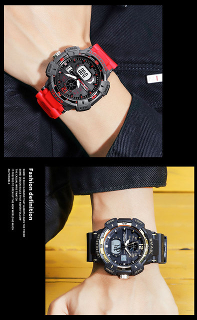SMAEL zegarek kwarcowy dla mężczyzn z podwójnym czasem cyfrowym, świetliste dłonie LED, budzik i 5 ATM wodoodporność - Wianko - 17